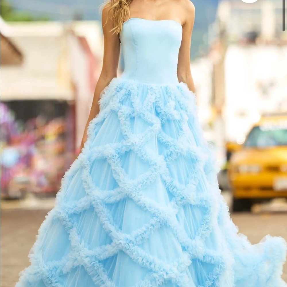 Sherri Hill 55598 - Lattice Ruffles Strapless Ballgown